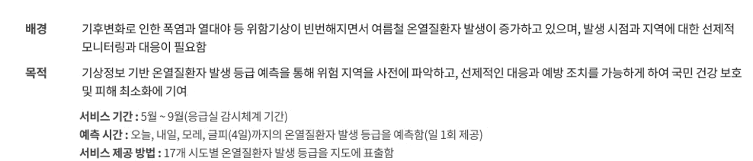 온열질환자 발생 위험 정보 예측 서비스 개요에 관한 이미지